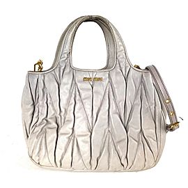 Miu Miu Quilted 2way Tote 20miu61 Grey-beige Lambskin Leather Shoulder Bag