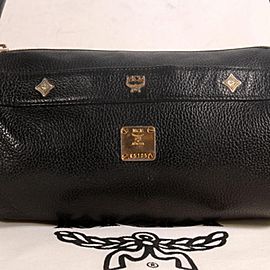 Miu Miu Studded Cyllinder Boston 868837 Black Leather Shoulder Bag