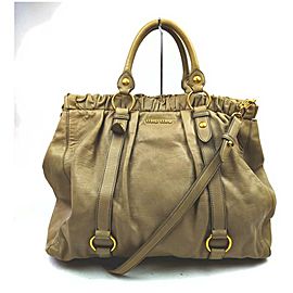 Miu Miu Beige x Brown Leather 2way Tote Bag 861528