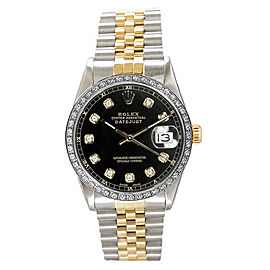 Rolex Datejust Two Tone Custom Diamond Bezel & Black Diamond Dial