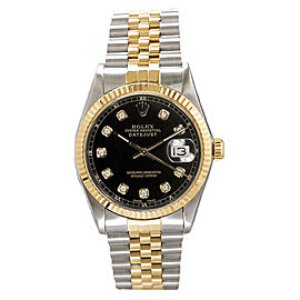 Rolex Men's Datejust Two Tone Fluted Custom Black Diamond Dial