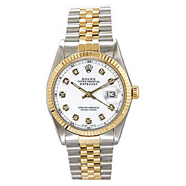 Rolex Men's Datejust Two Tone Fluted Custom White Diamond Dial