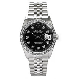 Rolex Men's Datejust Stainless Steel Custom Diamond Bezel & Black Diamond Dial