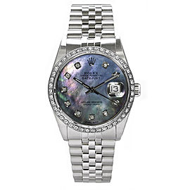 Rolex Men's Datejust Stainless Steel Custom Diamond Bezel & Dark Mother of Pearl Diamond Dial