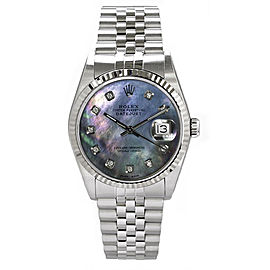 Rolex Men's Datejust Stainless Steel Custom Dark Mother of Pearl Diamond Dial