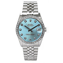 Rolex Datejust Stainless Steel Custom Diamond Bezel & Ice Blue Diamond Dial