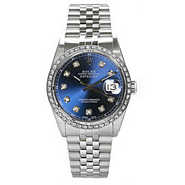 Rolex Men's Datejust Stainless Steel Custom Diamond Bezel & Blue Diamond Dial