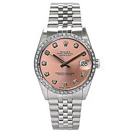 Rolex Datejust Stainless Steel Custom Diamond Bezel & Pink Diamond Dial