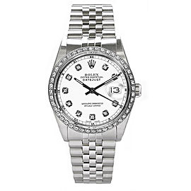 Rolex Men's Datejust Stainless Steel Custom Diamond Bezel & White Diamond Dial