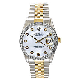 Rolex Men's Datejust Two Tone Custom Diamond Bezel & Mother of Pearl Diamond Dial