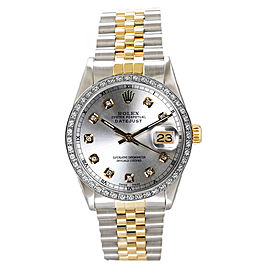 Rolex Men's Datejust Two Tone Custom Diamond Bezel & Silver Diamond Dial