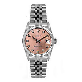 Rolex Women's Datejust Midsize Stainless Steel Fluted Custom Pink Diamond Dial