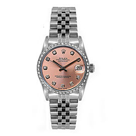 Rolex Women's Datejust Midsize Stainless Steel Custom Diamond Bezel Pink Diamond Dial