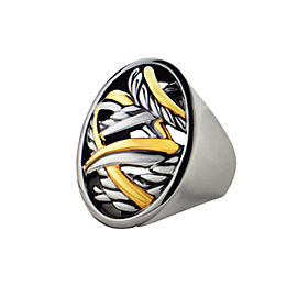 David Yurman Sterling Silver 18k Gold Papyrus Oval Ring