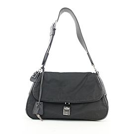 Prada Black Leather x Nylon Tessuto Shoulder Flap Bag 39pr115