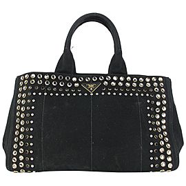 Prada Black Crystal Stud Canapa Tote Bag 99pr76