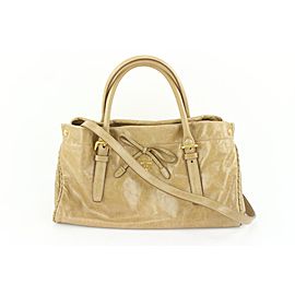 Prada BN1866 Beige Vitello Shine Leather Bow Shopping Bag with Strap 459pr6