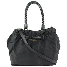 Prada Black Nylon Bowler Tote 913pr23