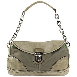 Prada Taupe Nylon x Leather Chain Shoulder bag 921pr61