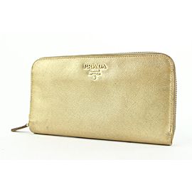 Prada Gold Saffiano Leather zip Around Continental Wallet