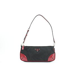 Prada Black x Red Nylon Tessuto x Leather Shoulder Baguette Mini Bag 7pr114