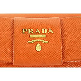 Prada Orange Saffiano Leather Bow 6 Key Holder Wallet Case 354pr525