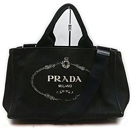 Prada Black Canapa 2way Tote Bag 862363