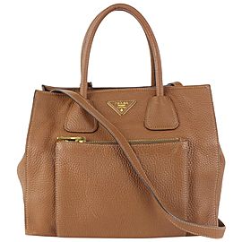 Prada Brown Daino Vitello Leather 2way Tote bag with Strap 101pr3