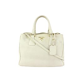 Prada Ivory-Beige Leather Daino VItello 2way Tote Bag 913pr26