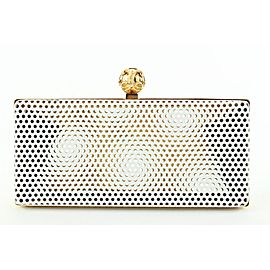 Reece Hudson Gold x White Perforated Metal Kisslock Minaudiere Clutch Bag 72rh426