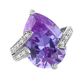 Amethyst with Diamond Tear Drop Ring