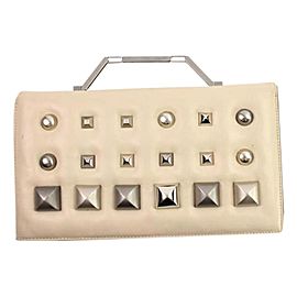 Roberto Cavalli Studded Satchel 23rca104 Blush-beige Leather Clutch