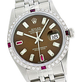 Rolex Datejust 16014 36mm Chocolate Diamond Ruby Stainless Steel Watch