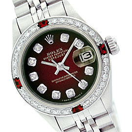 Rolex Datejust 6917 Stainless Steel Red Vignette Dial Ruby & Diamond 26mm Womens Watch