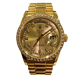 Rolex Men's President Day-Date 18K Yellow Gold Diamond Bezel & Champagne Diamond Dial Watch