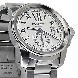 Calibre de Cartier Silver Dial Stainless Steel Automatic Skeleton Men's Watch