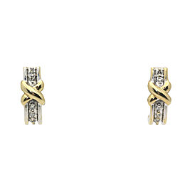 14k Two-Tone Diamond Half Hoop Earrings