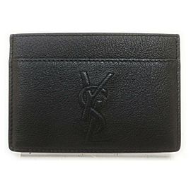 Saint Laurent Black YSL Monogram Logo Leather Card Holder Wallet Case 861788