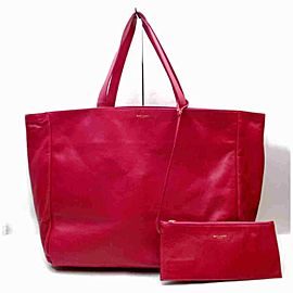 Saint Laurent East-West Shopper Hot Pink Leather Tote with Pouch 860028