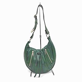 Saint Laurent YSL Rive Gauche Green Leather Zip hobo 860077