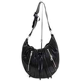 Saint Laurent Hobo Ysl Zip 872572 Black Leather Shoulder Bag