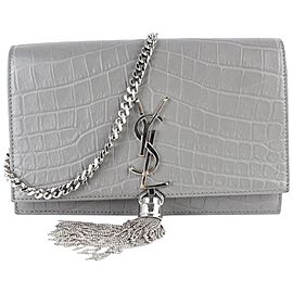 Saint Laurent Monogram Kate Croco Monogram Ysl Small Tassel Flap 9mz0123 Grey Leather Shoulder Bag