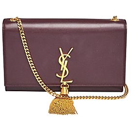 Saint Laurent YSL Maroon Calfskin Leather Medium Kate Tassel Chain Crossbody 860473