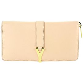 Saint Laurent Peach Blush Classic Y Ligne Zip-around Wallet 13me0109 Beige Leather Clutch