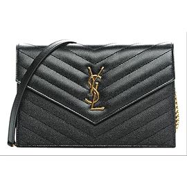 Saint Laurent Wallet on Chain Grey Dark Quilted Gold 1ysl78 Charcoal Leather Cross Body Bag