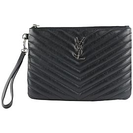 Saint Laurent YSL Black Calfskin Matelasse Chevron Monogram A5 Wristlet Bag 142ysl43