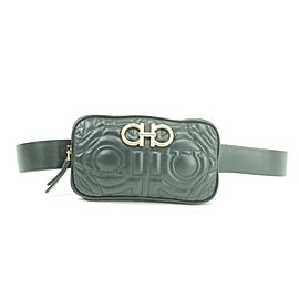 Salvatore Ferragamo Belt Gancini Quilted Fanny Pack Waist Pouch 11fk1230 Black Leather Cross Body Bag