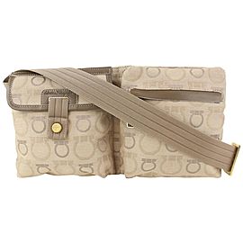 Salvatore Ferragamo Light Brown Beige Gancini Logo Belt Bag Fanny Pack Waist Pouch 920sf40