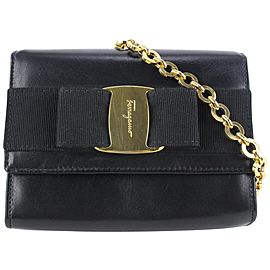 Salvatore Ferragamo Black Leather Mini Vara Chain Crossbody Bag 410fer528