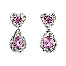 18k White Gold Diamond and Pink Sapphire Dangle Earrings